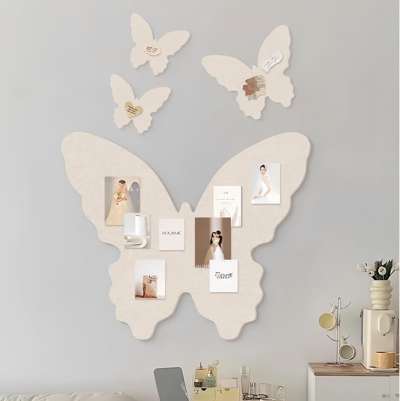 werdecade 4Pcs Pin Board Butterfly Cork Board 16x19 Inch Foldable Butterfly Wings Felt Bulletin Boards 3D Butterflies Wall Decoration Corkboard for Bedroom School Office Home Decor (Beige) - Image 1